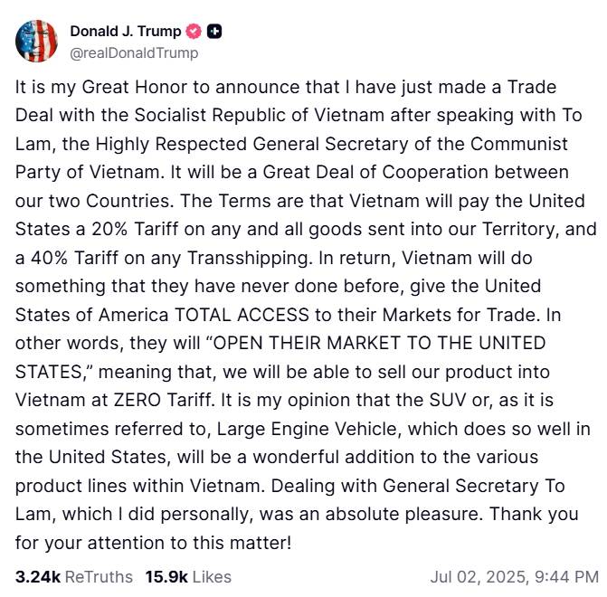 美越达成贸易协议 重点打击借道越南转运商品